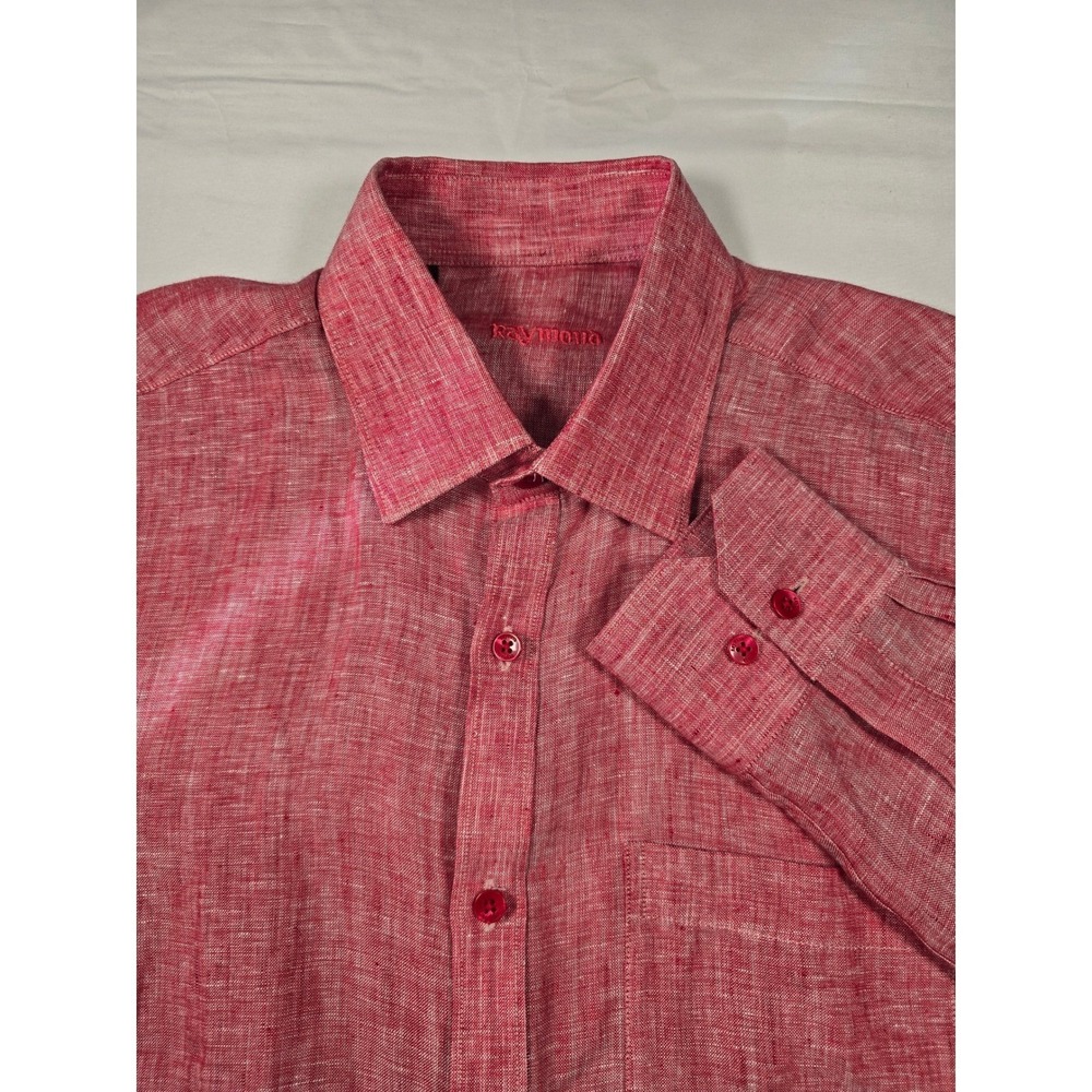 Raymond Mens‎ Red 100% Linen Long Sleeve Button Up Shirt Size 40